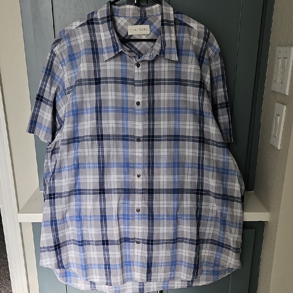 Men's 100% Cotton Blue Plaid Shirt